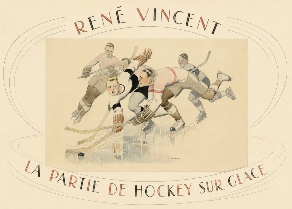 René Vincent La Partie De Hockey Sur Glace No4 - Plakat