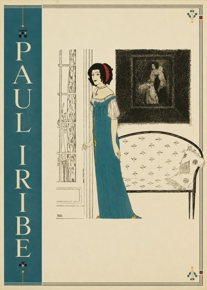 Paul Iribe Elegant Lady in Blue Dress No2 - Plakat
