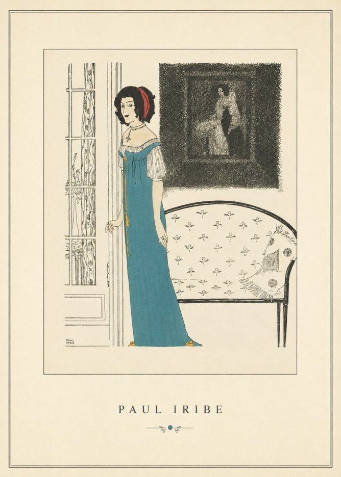 Paul Iribe Elegant Lady in Blue Dress No3 - Plakat