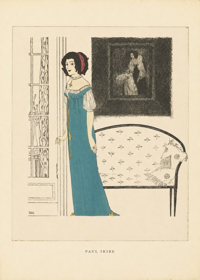 Paul Iribe Elegant Lady in Blue Dress No5 - Plakat