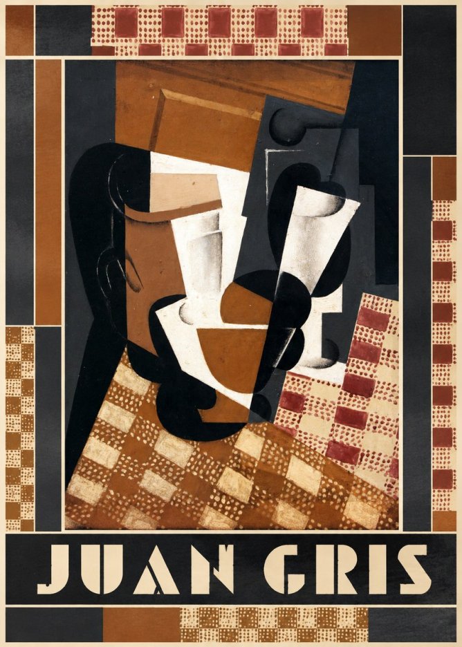 Juan Gris Cubist Still Life with Glass and Tablecloth No6 - Plakat