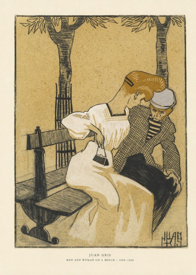 Juan Gris Man and Woman on a Bench No6 - Plakat