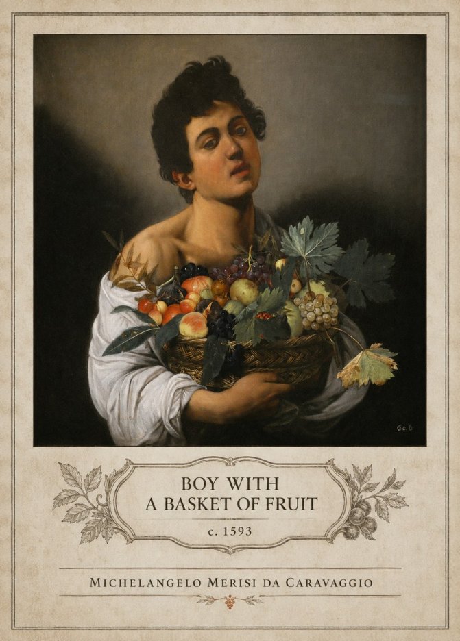 Michelangelo Merisi da Caravaggio Boy with a Basket of Fruit No4 - Plakat