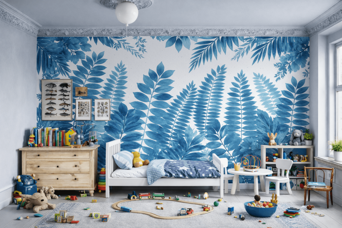 Indigo Foliage Mural