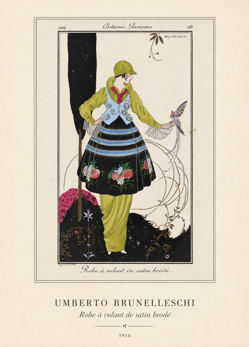 Umberto Brunelleschi Robe À Volant De Satin Brodé No4 - Plakat