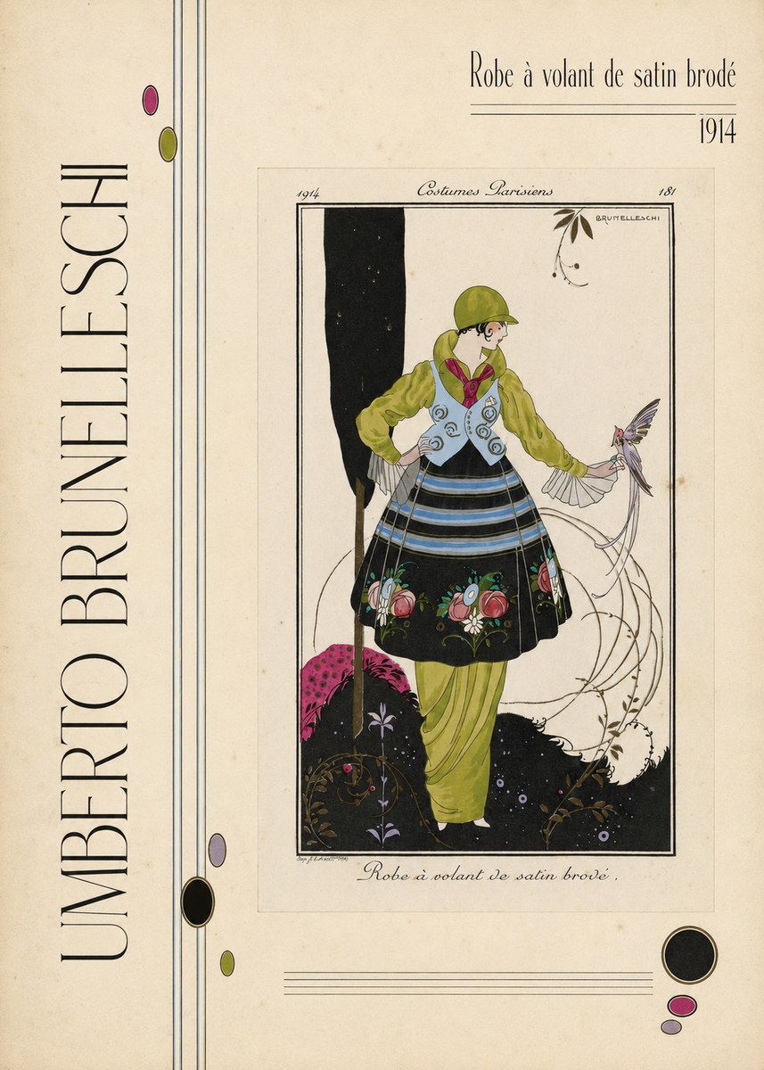 Umberto Brunelleschi Robe À Volant De Satin Brodé No6 - Plakat