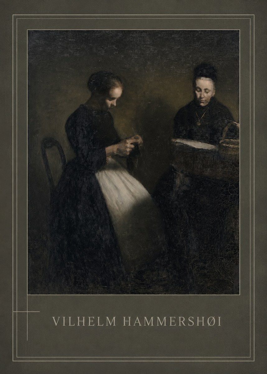 Vilhelm Hammershøi Two Women Knitting No1 - Plakat