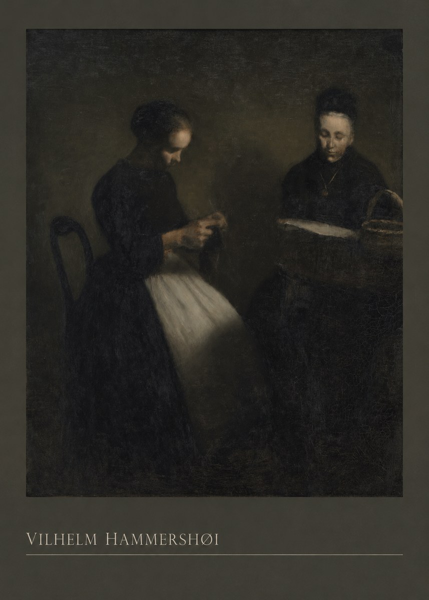 Vilhelm Hammershøi Two Women Knitting No3 - Plakat