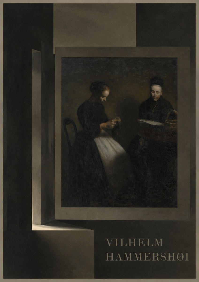Vilhelm Hammershøi Two Women Knitting No6 - Plakat