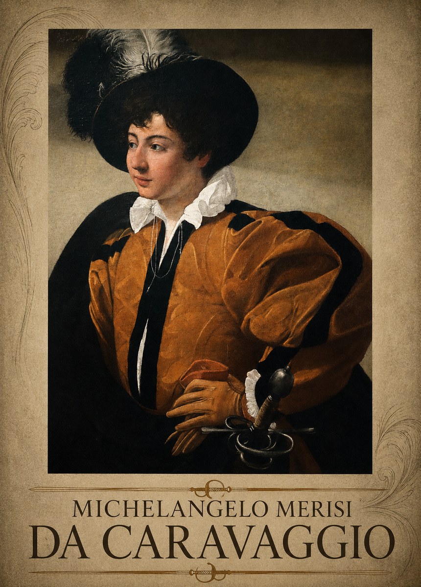 Michelangelo Merisi da Caravaggio Young Man with a Plumed Hat No3 - Plakat