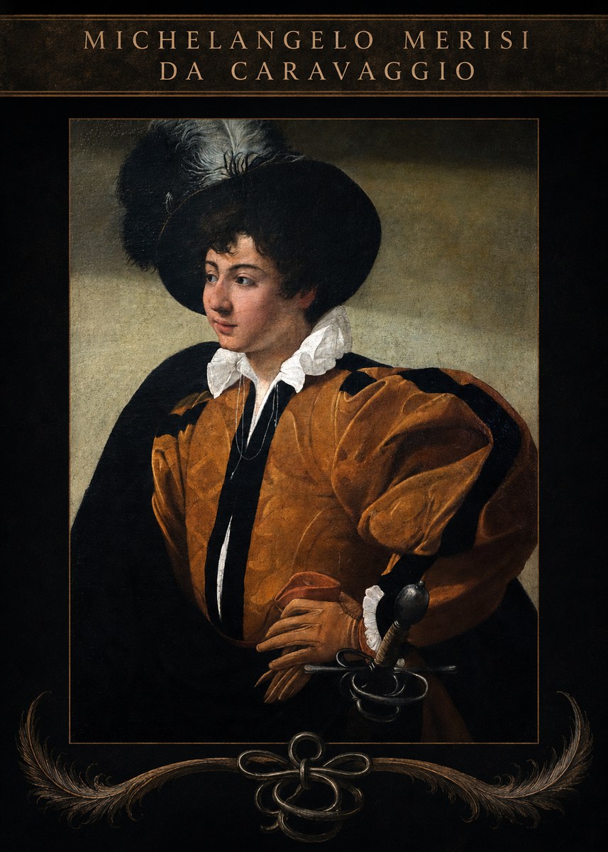 Michelangelo Merisi da Caravaggio Young Man with a Plumed Hat No4 - Plakat