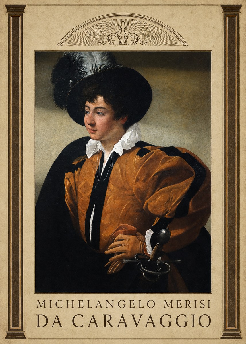 Michelangelo Merisi da Caravaggio Young Man with a Plumed Hat No5 - Plakat