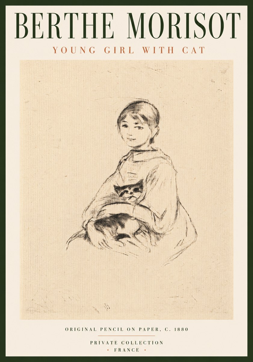 Berthe Morisot Young Girl with Cat No6 - Plakat