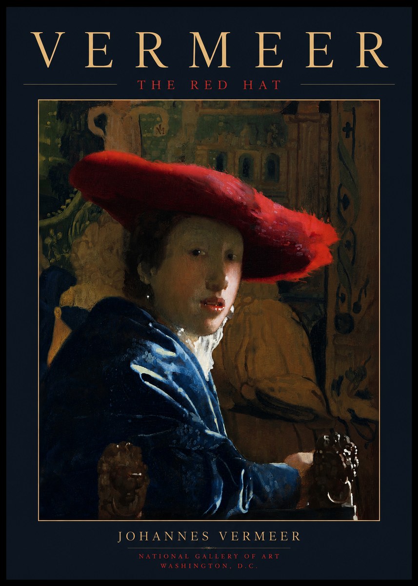 Vermeer The Red Hat No3 - Plakat