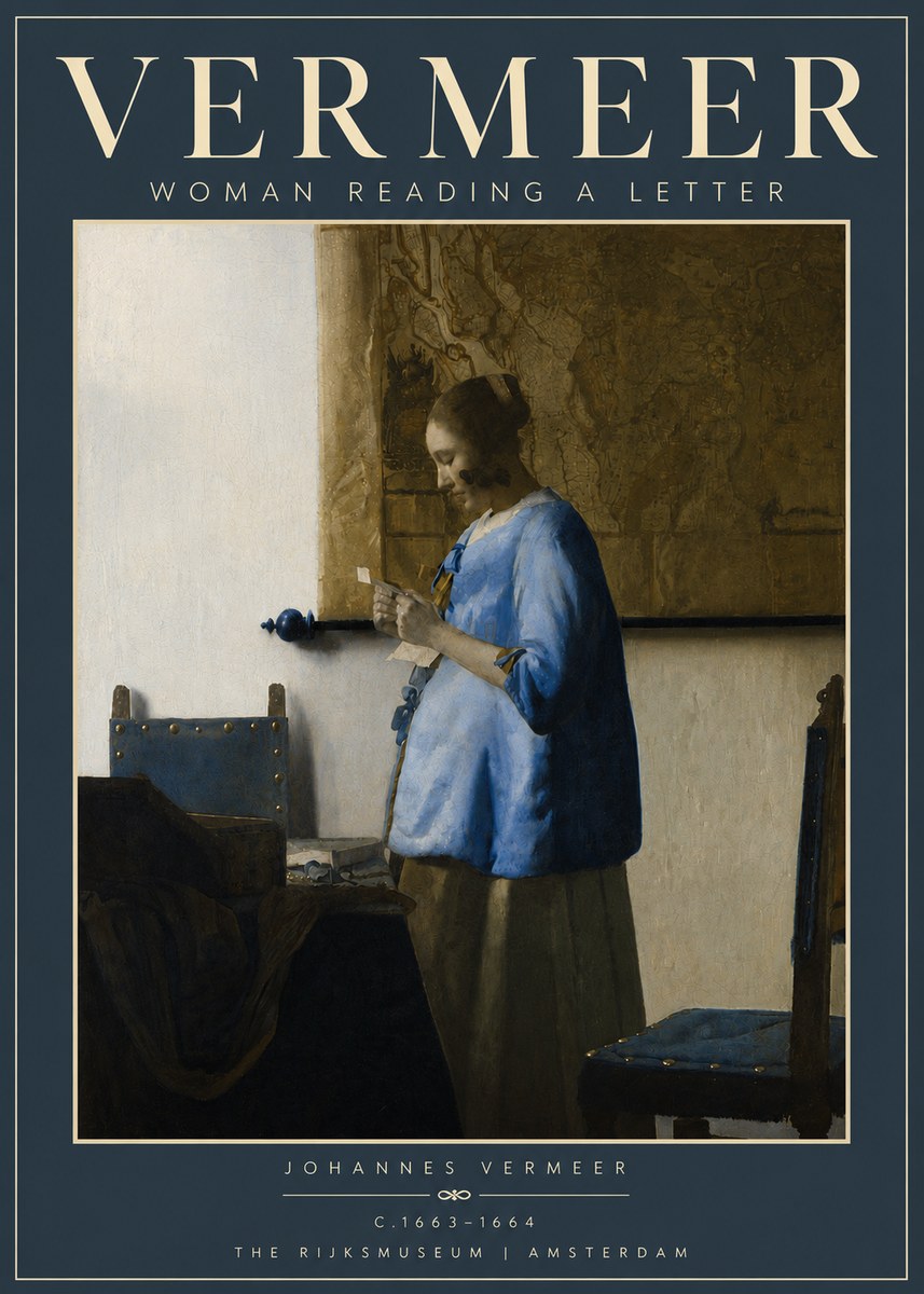 Vermeer Woman Reading a Letter No4 - Plakat
