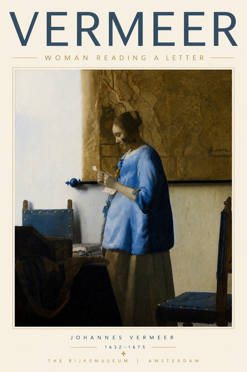 Vermeer Woman Reading a Letter No5 - Plakat