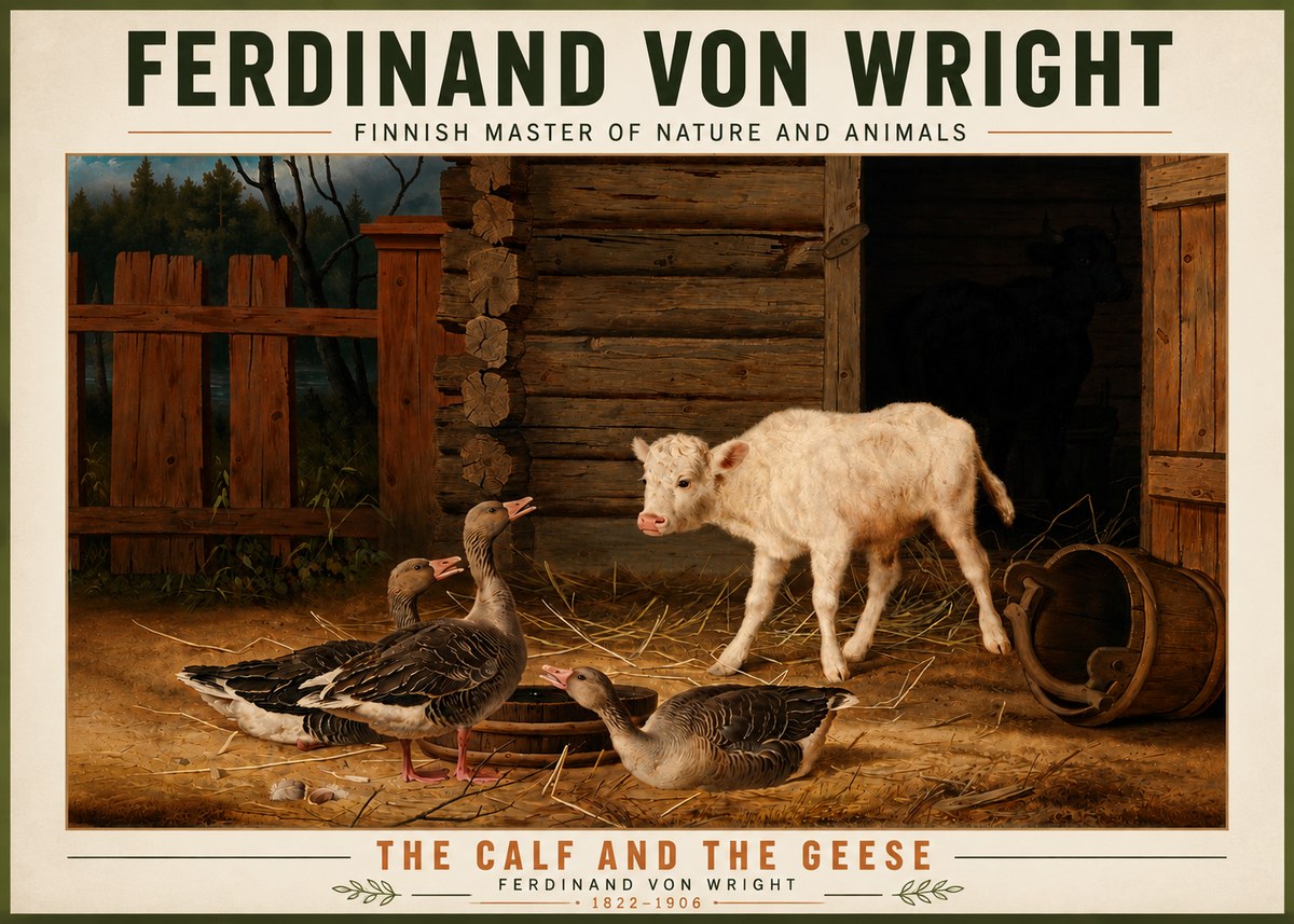 Ferdinand von Wright The Calf and the Geese No5 - Plakat