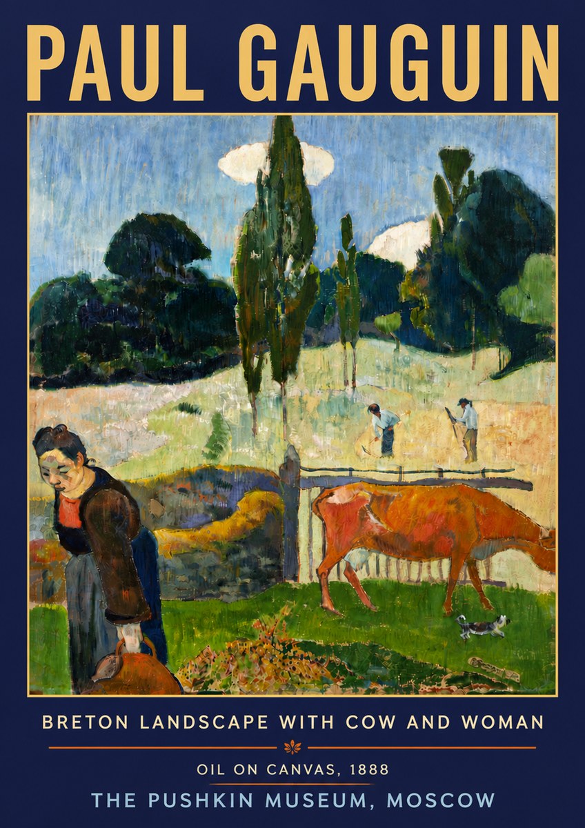 Paul Gauguin Breton Landscape with Cow and Woman No5 - Plakat