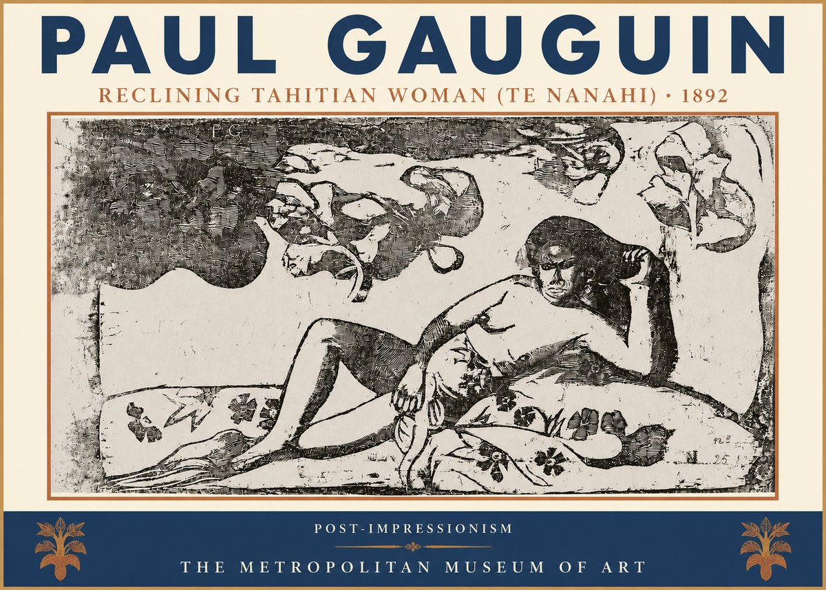 Paul Gauguin Reclining Tahitian Woman (Te Nanahi) No3 - Plakat
