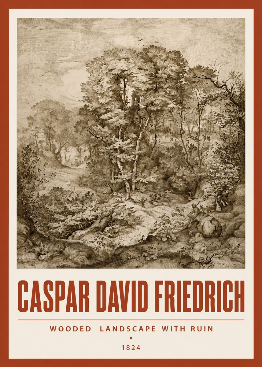 Caspar David Friedrich Wooded Landscape with Ruin No3 - Plakat