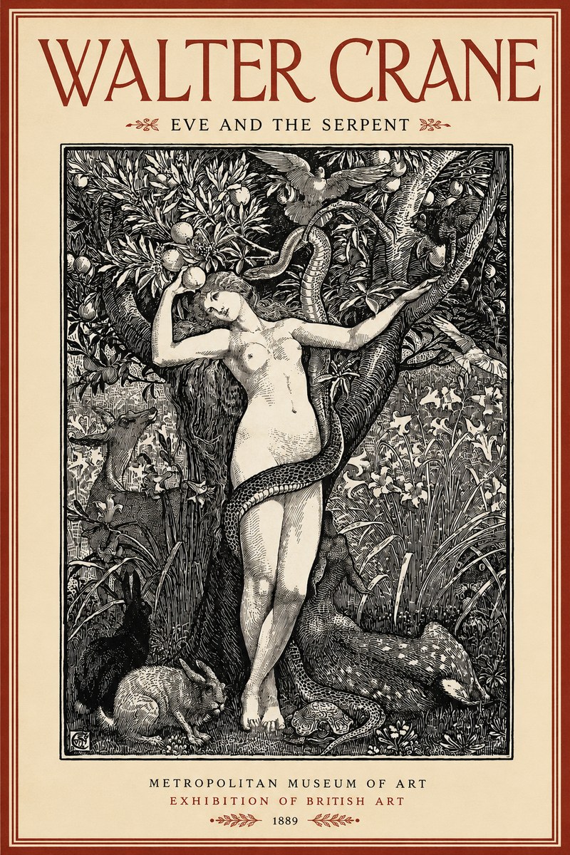 Walter Crane Eve and the Serpent No2 - Plakat