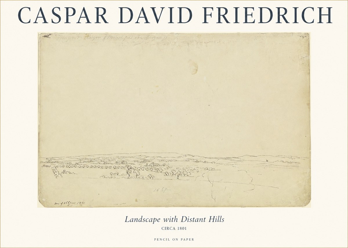 Caspar David Friedrich Landscape with Distant Hills No1 - Plakat