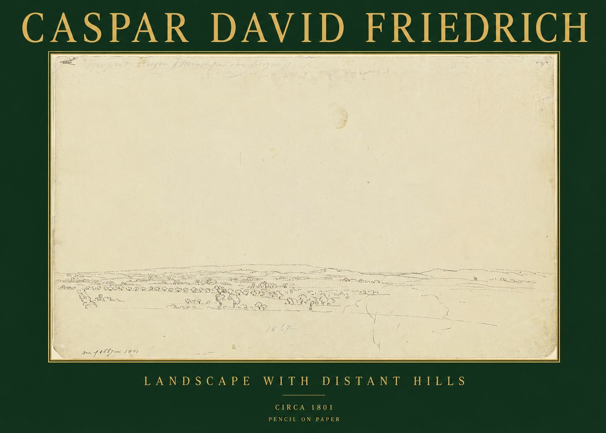 Caspar David Friedrich Landscape with Distant Hills No2 - Plakat