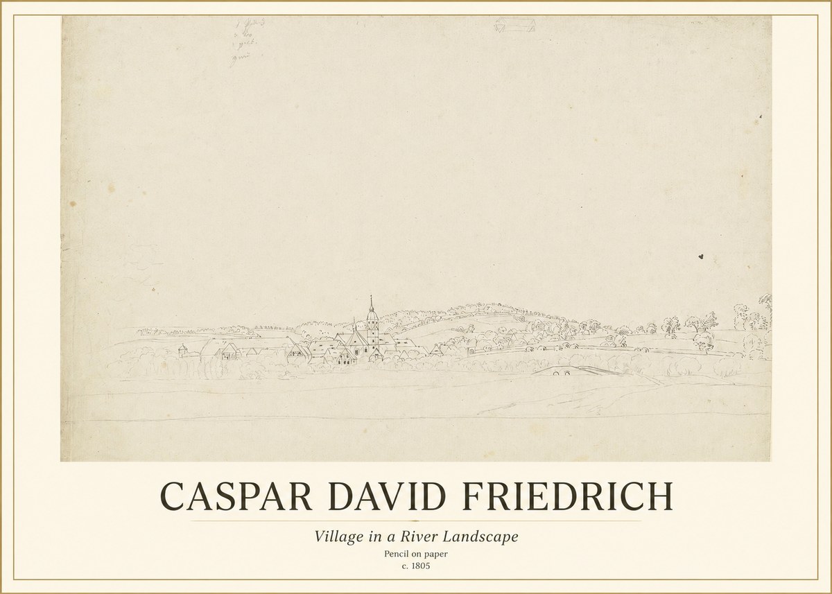 Caspar David Friedrich Village in a River Landscape No1 - Plakat