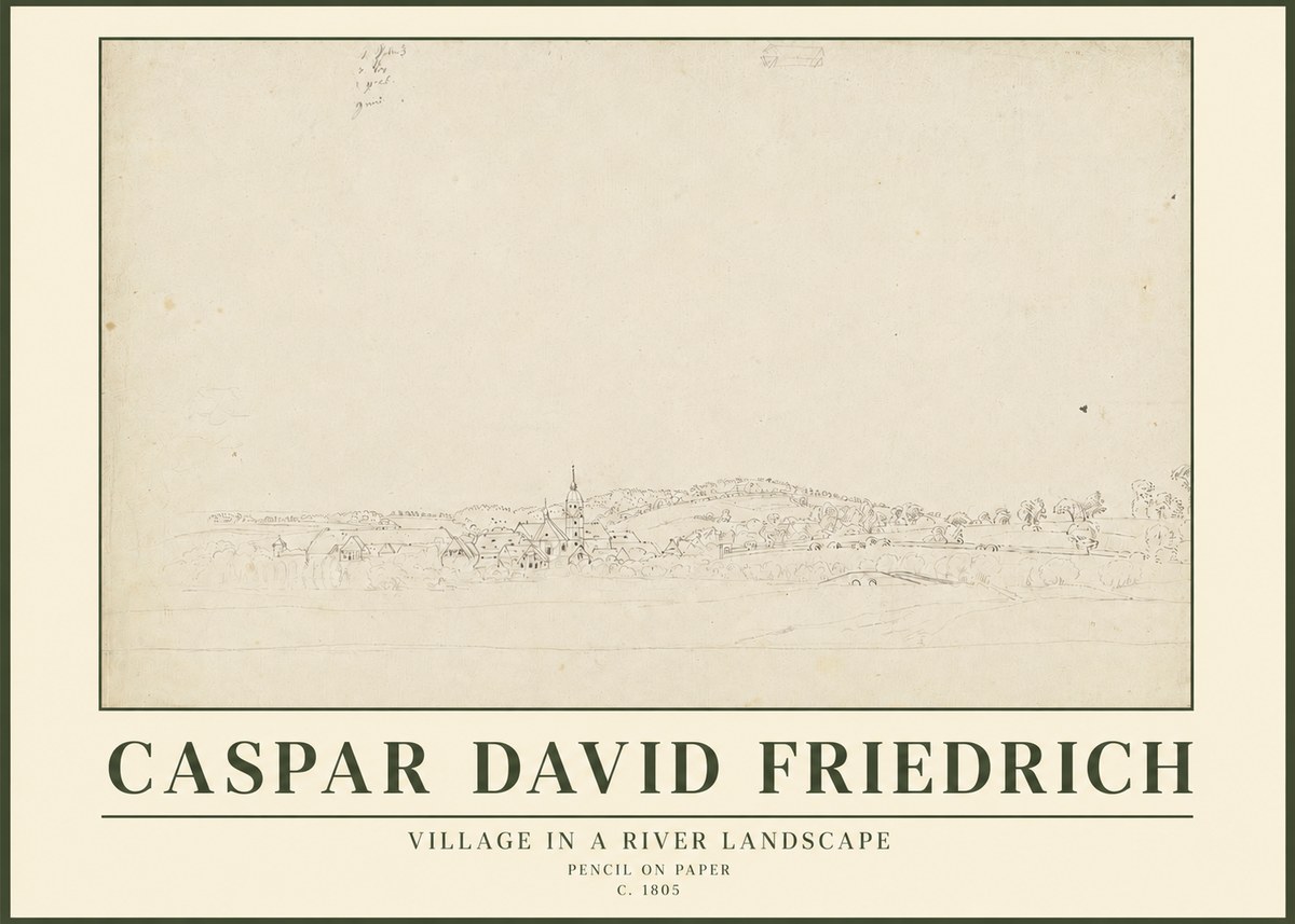 Caspar David Friedrich Village in a River Landscape No3 - Plakat