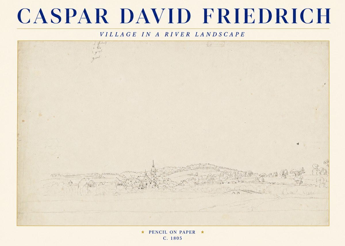 Caspar David Friedrich Village in a River Landscape No4 - Plakat