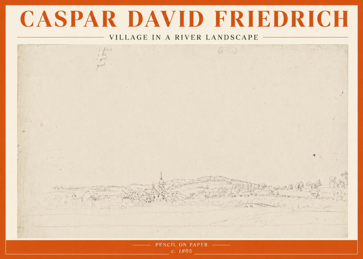 Caspar David Friedrich Village in a River Landscape No5 - Plakat