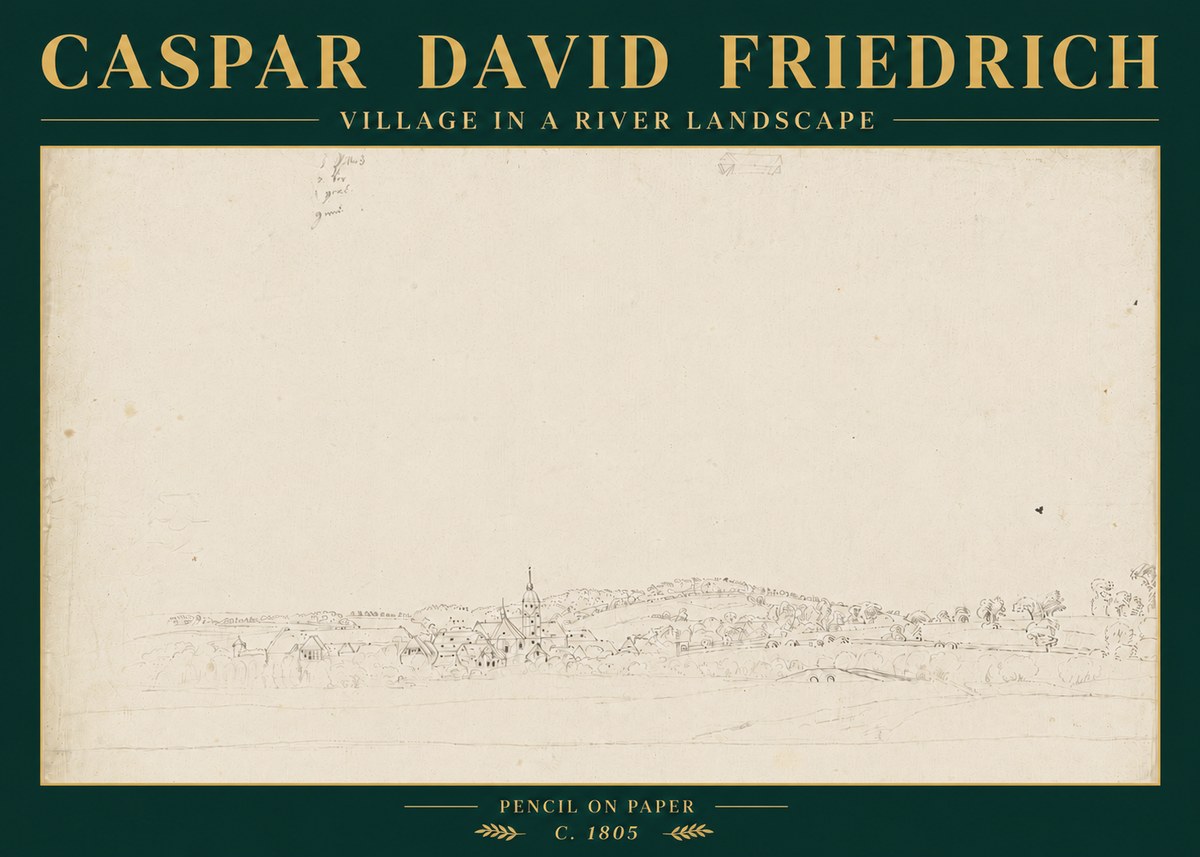Caspar David Friedrich Village in a River Landscape No6 - Plakat