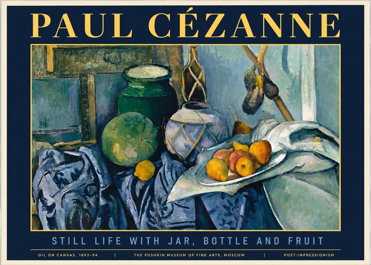 Paul Cézanne Still Life with Jar, Bottle and Fruit No6 - Plakat