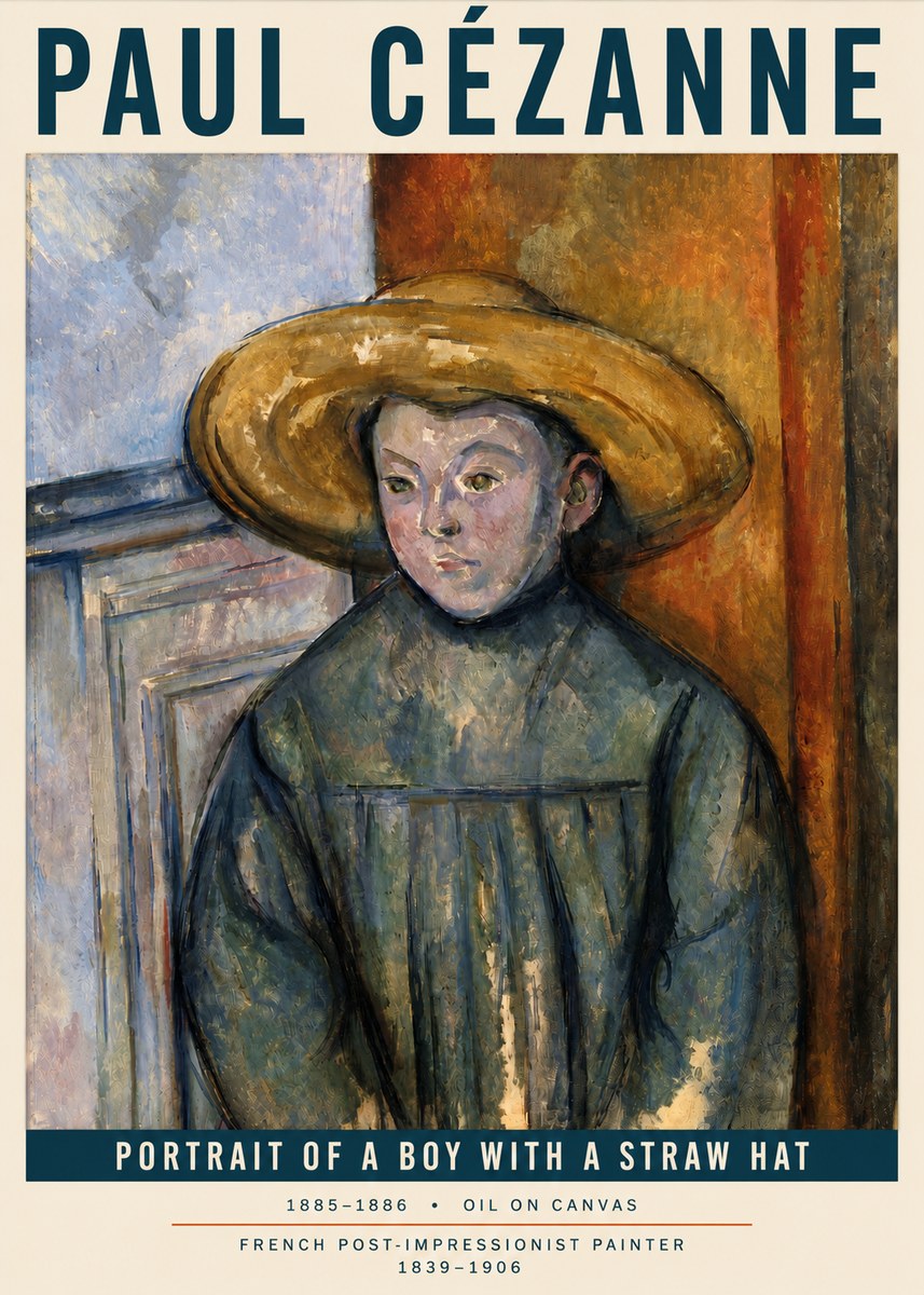 Paul Cézanne Portrait of a Boy with a Straw Hat No3 - Plakat