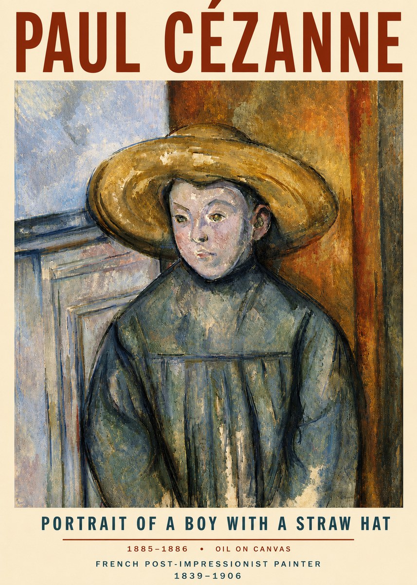 Paul Cézanne Portrait of a Boy with a Straw Hat No5 - Plakat