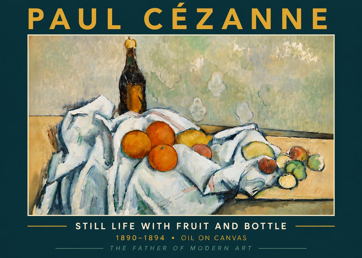 Paul Cézanne Still Life with Fruit and Bottle No5 - Plakat