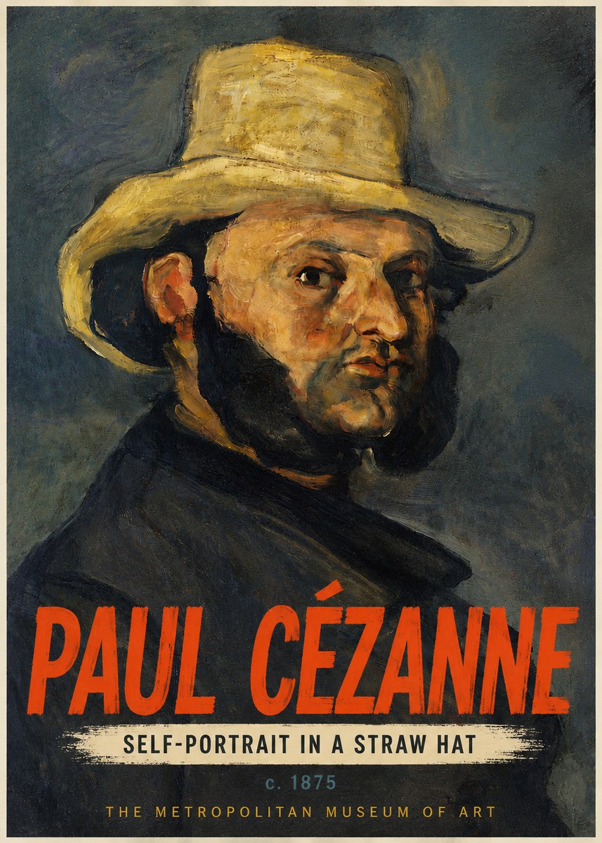 Paul Cézanne Self-portrait in a Straw Hat No4 - Plakat