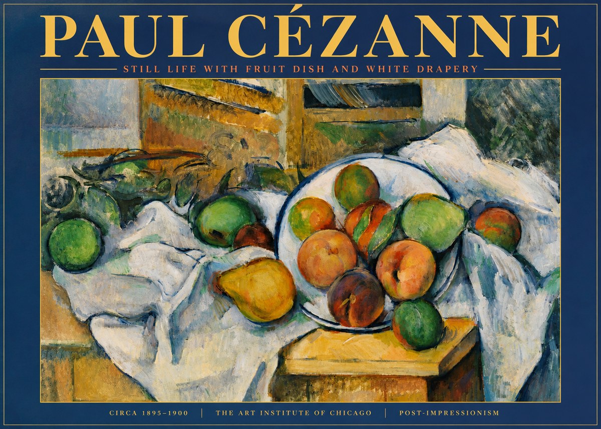 Paul Cézanne Still Life with Fruit Dish and White Drapery No3 - Plakat