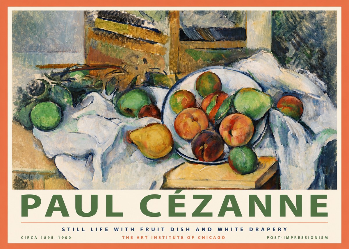 Paul Cézanne Still Life with Fruit Dish and White Drapery No4 - Plakat