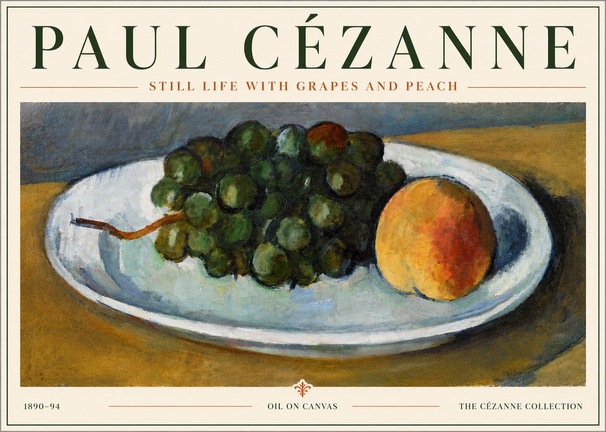 Paul Cézanne Still Life with Grapes and Peach No6 - Plakat