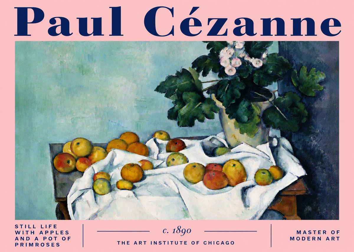 Paul Cézanne Still Life with Apples and a Pot of Primroses No4 - Plakat