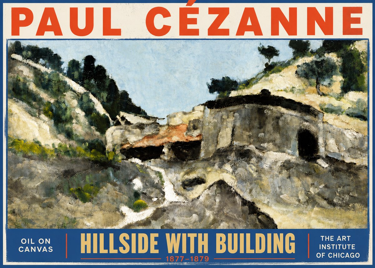 Paul Cézanne Hillside with Building No4 - Plakat