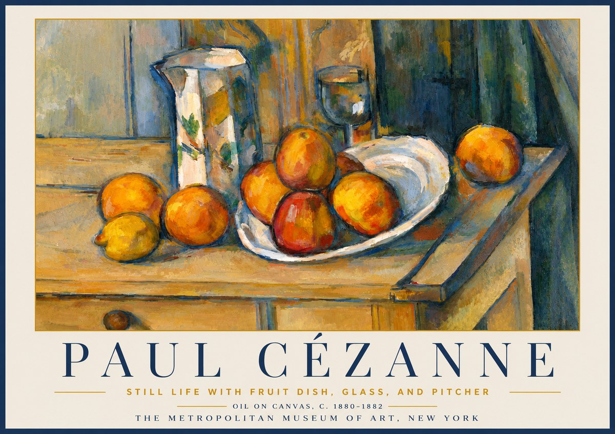 Paul Cézanne Still Life with Fruit Dish, Glass, and Pitcher No6 - Plakat