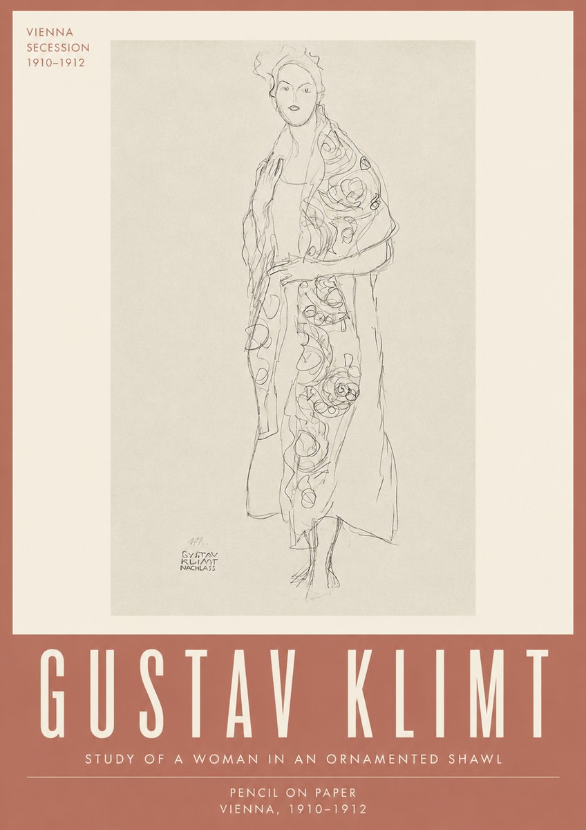 Klimt Study of a Woman in an Ornamented Shawl No4 - Plakat