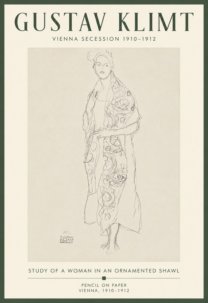 Klimt Study of a Woman in an Ornamented Shawl No5 - Plakat