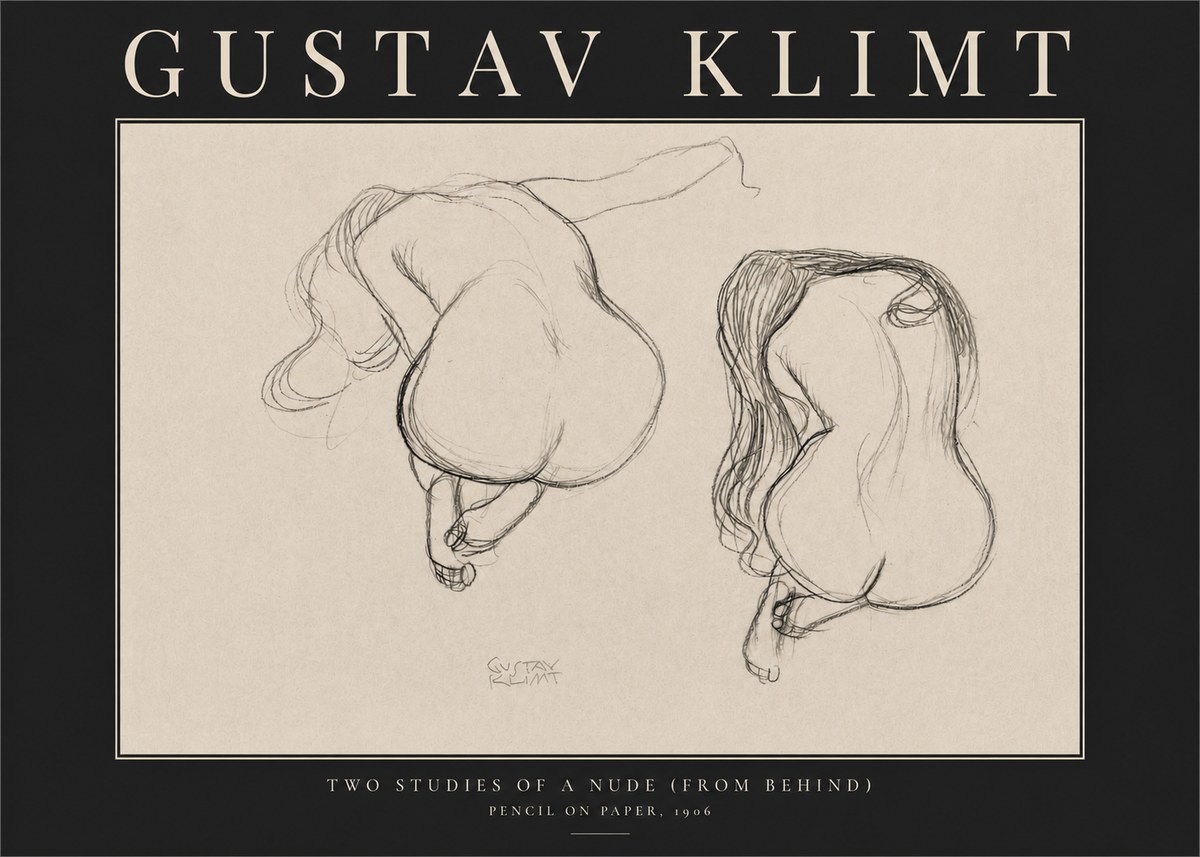 Klimt Two Studies of a Nude (from Behind) No3 - Plakat