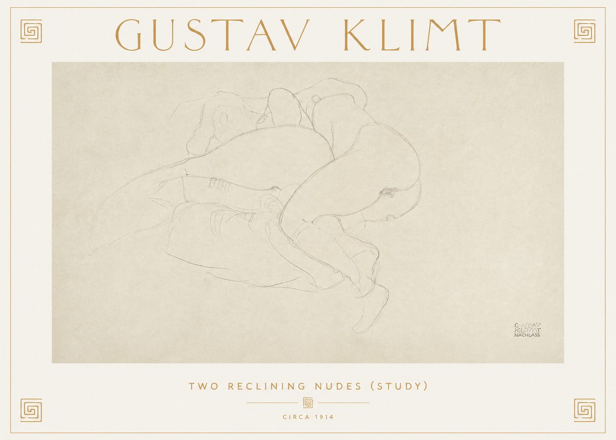 Klimt Two Reclining Nudes (Study) No2 - Plakat