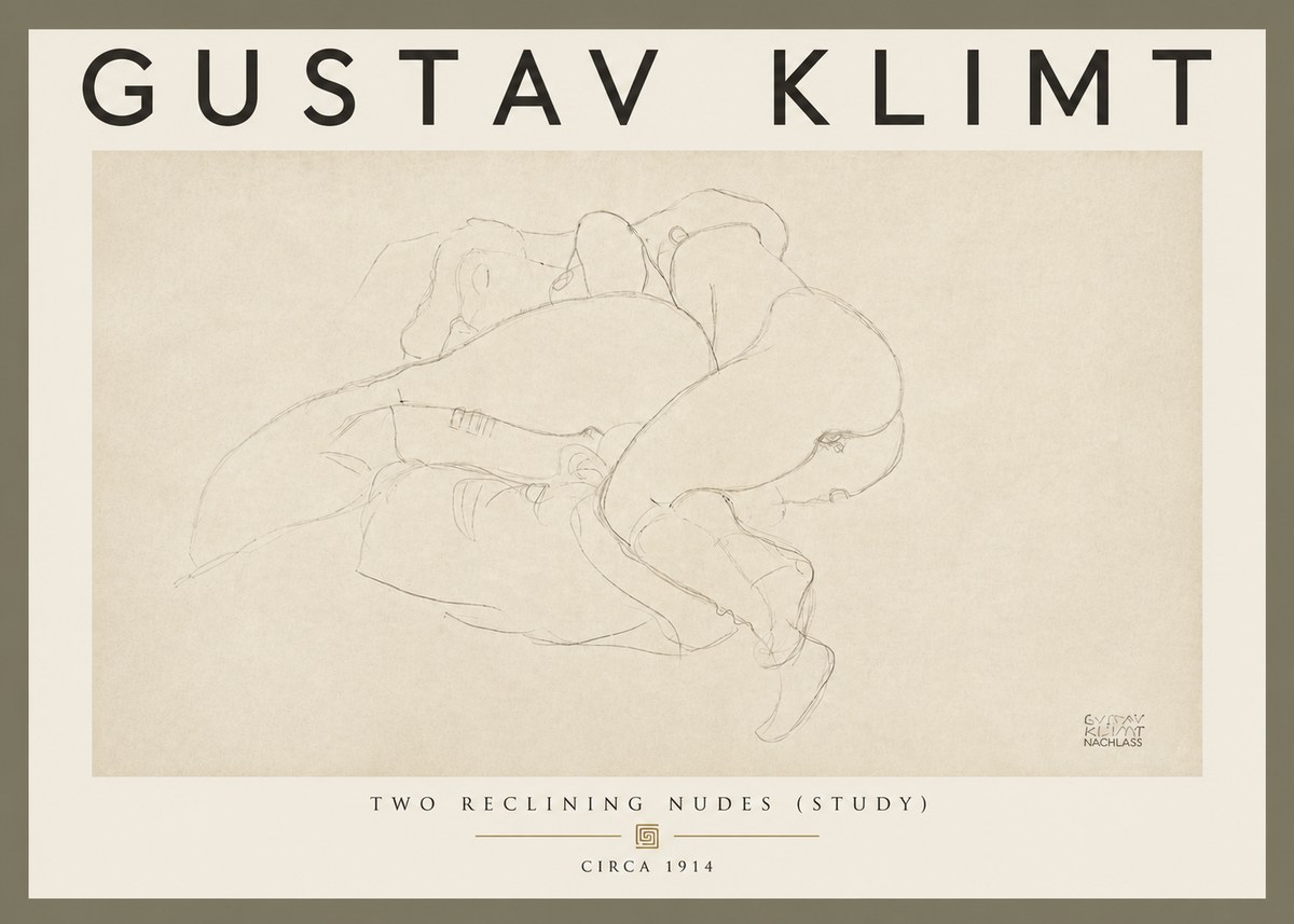 Klimt Two Reclining Nudes (Study) No5 - Plakat