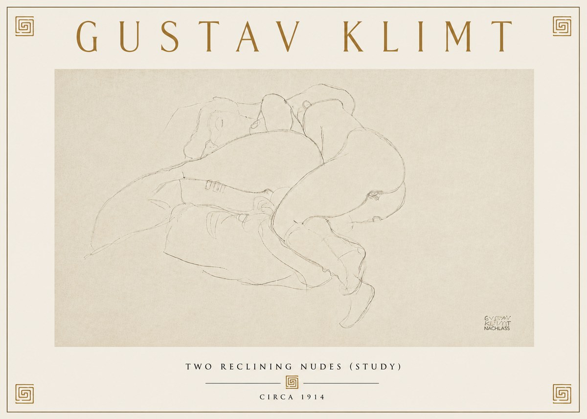 Klimt Two Reclining Nudes (Study) No6 - Plakat