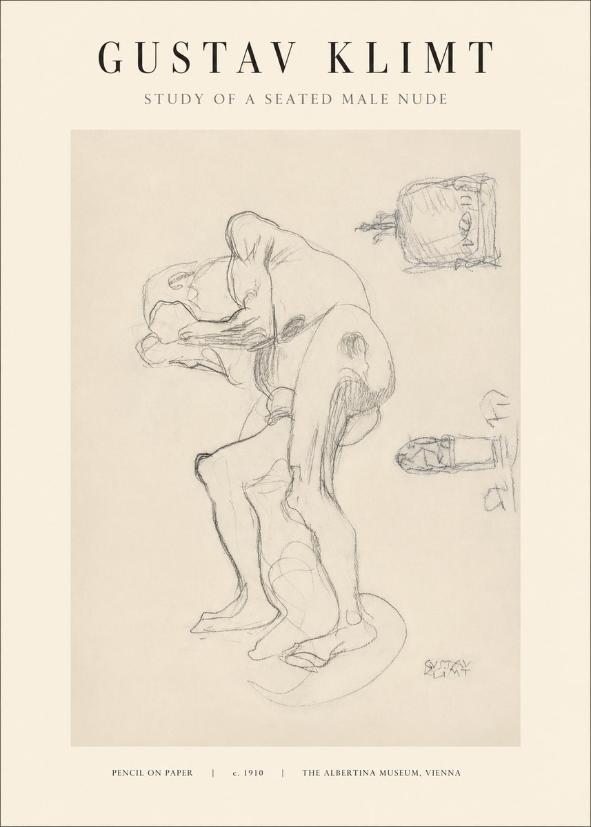 Klimt Study of a Seated Male Nude No1 - Plakat